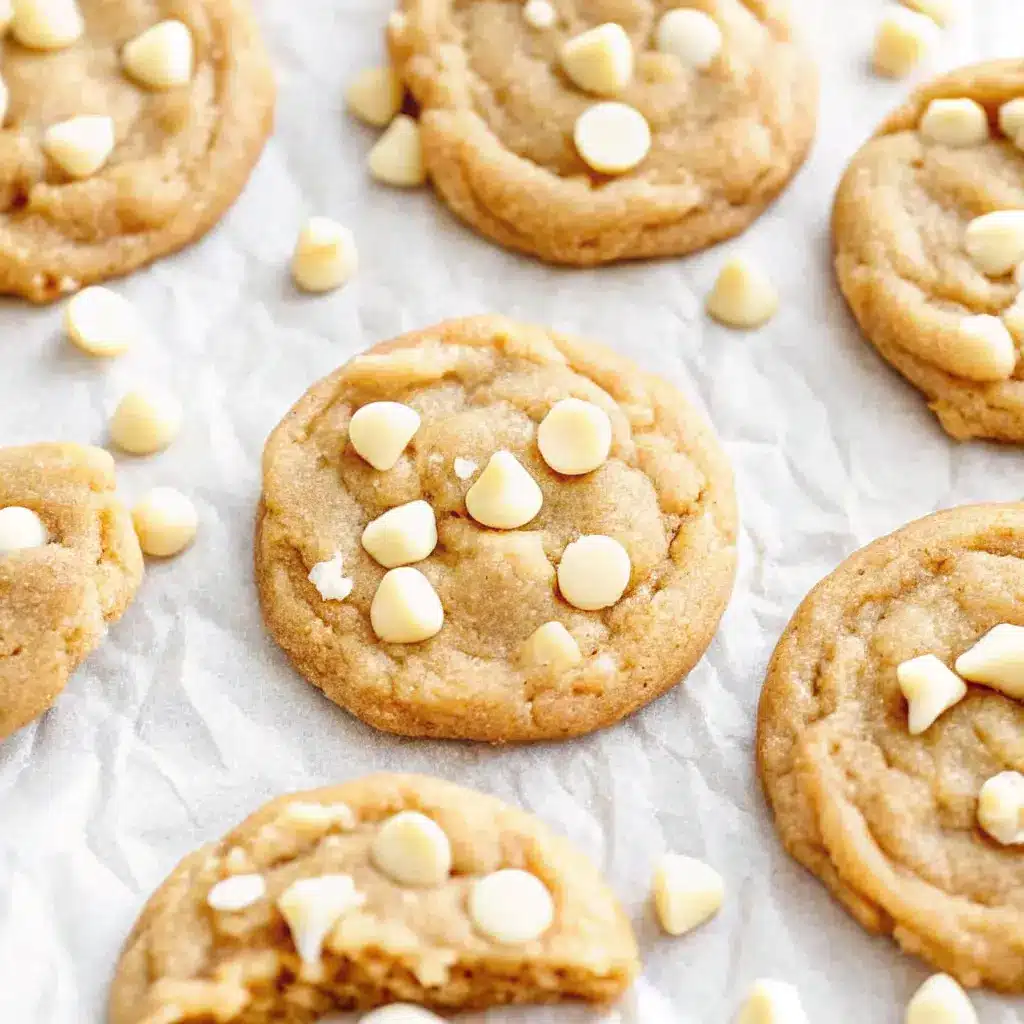 White Chocolate Chip Cookies – Soft, Chewy & Easy to Bake 4 Multiple white chocolate chip cookies on a parchment-lined baking sheet, with chips scattered around.