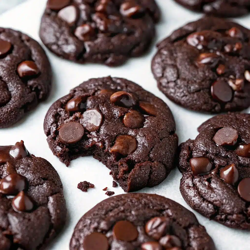 Double Chunk Chocolate Cookie – The Ultimate Gooey Treat You Can Bake at Home 6 Fudgy chocolate cookies with a bite taken out