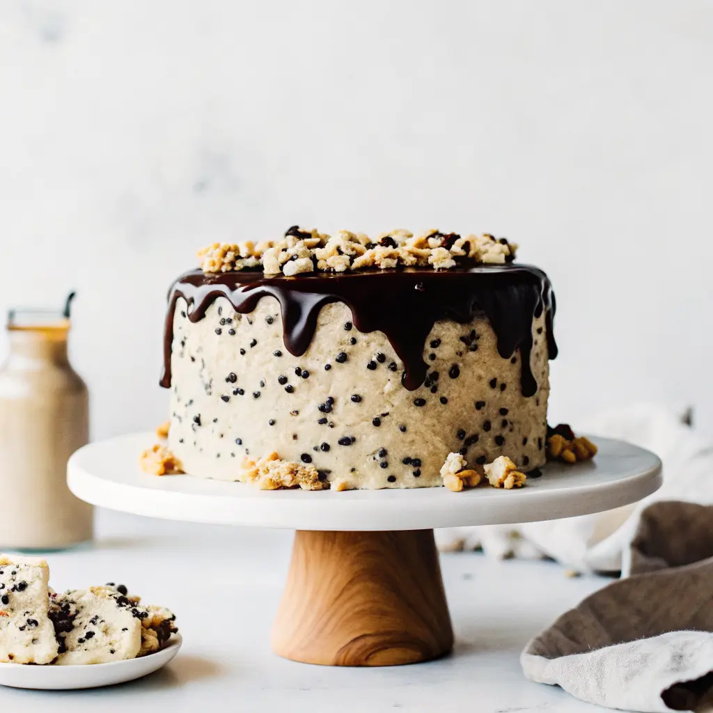 Cookie Dough Cake Recipe That Tastes Like Childhood Joy 4 Full cookie dough cake topped with ganache and cookie crumbles