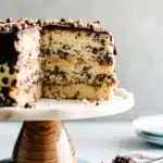 Cookie Dough Cake Recipe That Tastes Like Childhood Joy 5 Cross-section of vanilla cake with cookie dough and chocolate chips