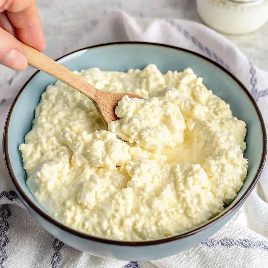 Dairy Free Cottage Cheese: Simple, Creamy, and Totally Plant-Based 4 hand holding spoon of dairy free cottage cheese