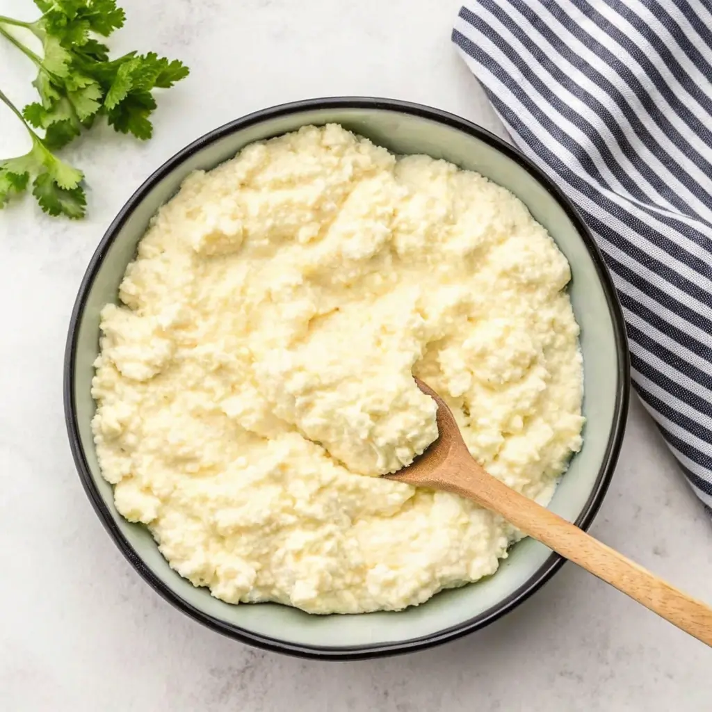 Dairy Free Cottage Cheese: Simple, Creamy, and Totally Plant-Based 6 overhead view of dairy free cottage cheese with herb