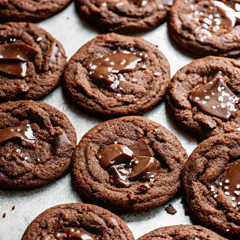 Gluten Free Chocolate Cookie Recipe: Soft, Crinkled & Chewy Every Time 6 Batch of gluten-free chocolate cookie recipe on a baking sheet