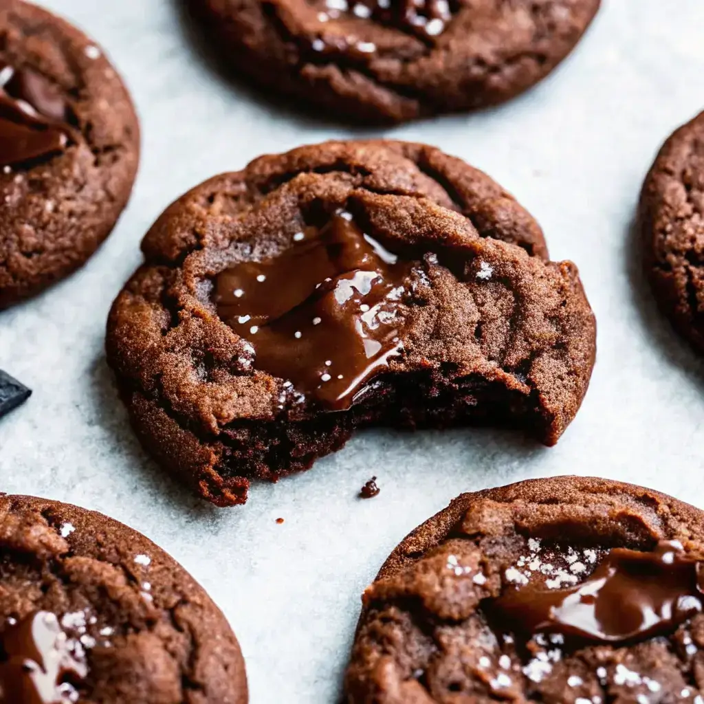 Gluten Free Chocolate Cookie Recipe: Soft, Crinkled & Chewy Every Time 4 Gluten-free double chocolate cookie with melted chocolate center and sea salt