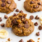 Peanut Butter Banana Cookies – Soft, Healthy, and Totally Satisfying 5 Banana peanut butter cookies stacked with gooey chocolate chips