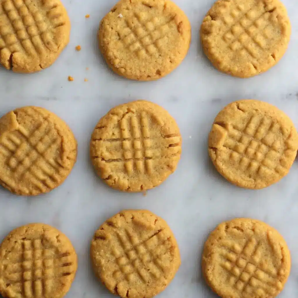 Peanut Butter Protein Cookies – Easy, Healthy & Packed with Flavor 3 Freshly baked peanut butter protein cookies arranged in a grid pattern on marble