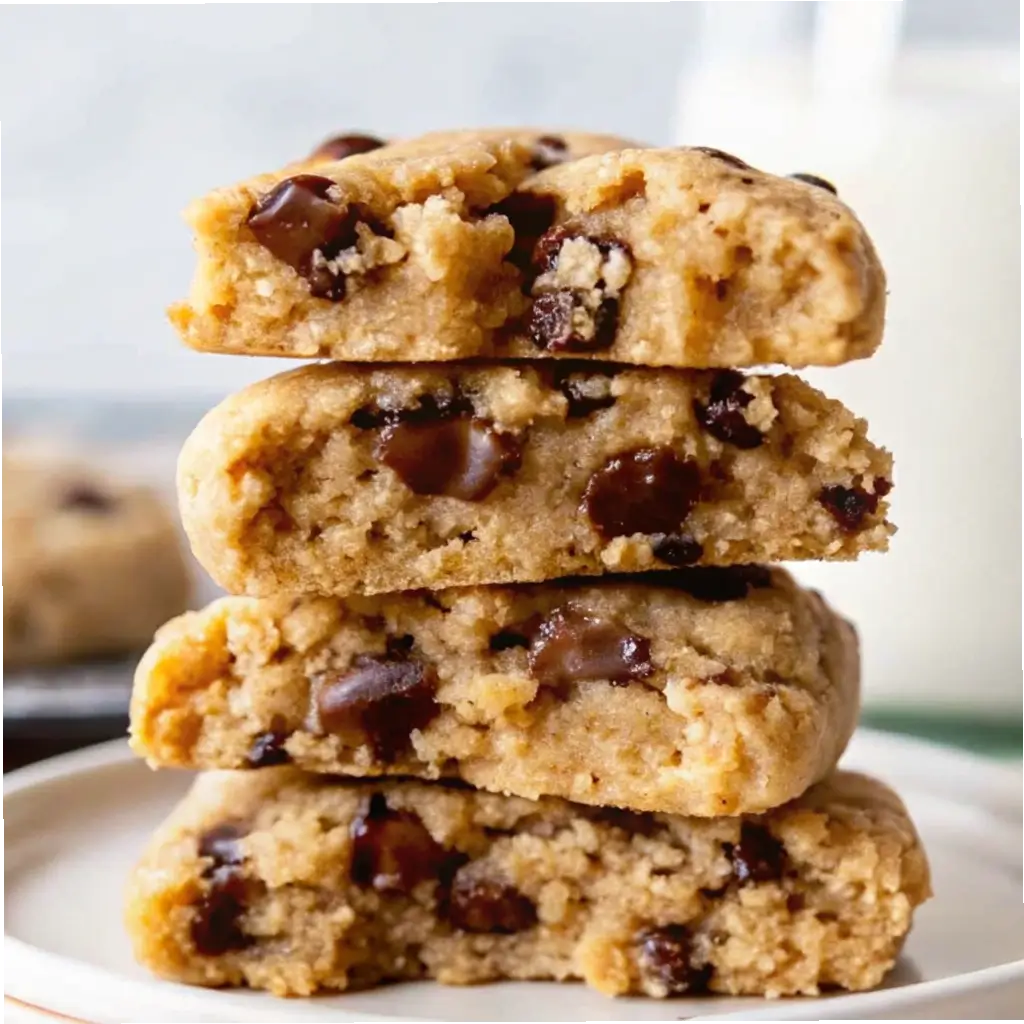 Chocolate Chip Protein Cookies: Soft, Healthy, And Packed With Flavor 2 Stack of soft chocolate chip protein cookies on a white plate