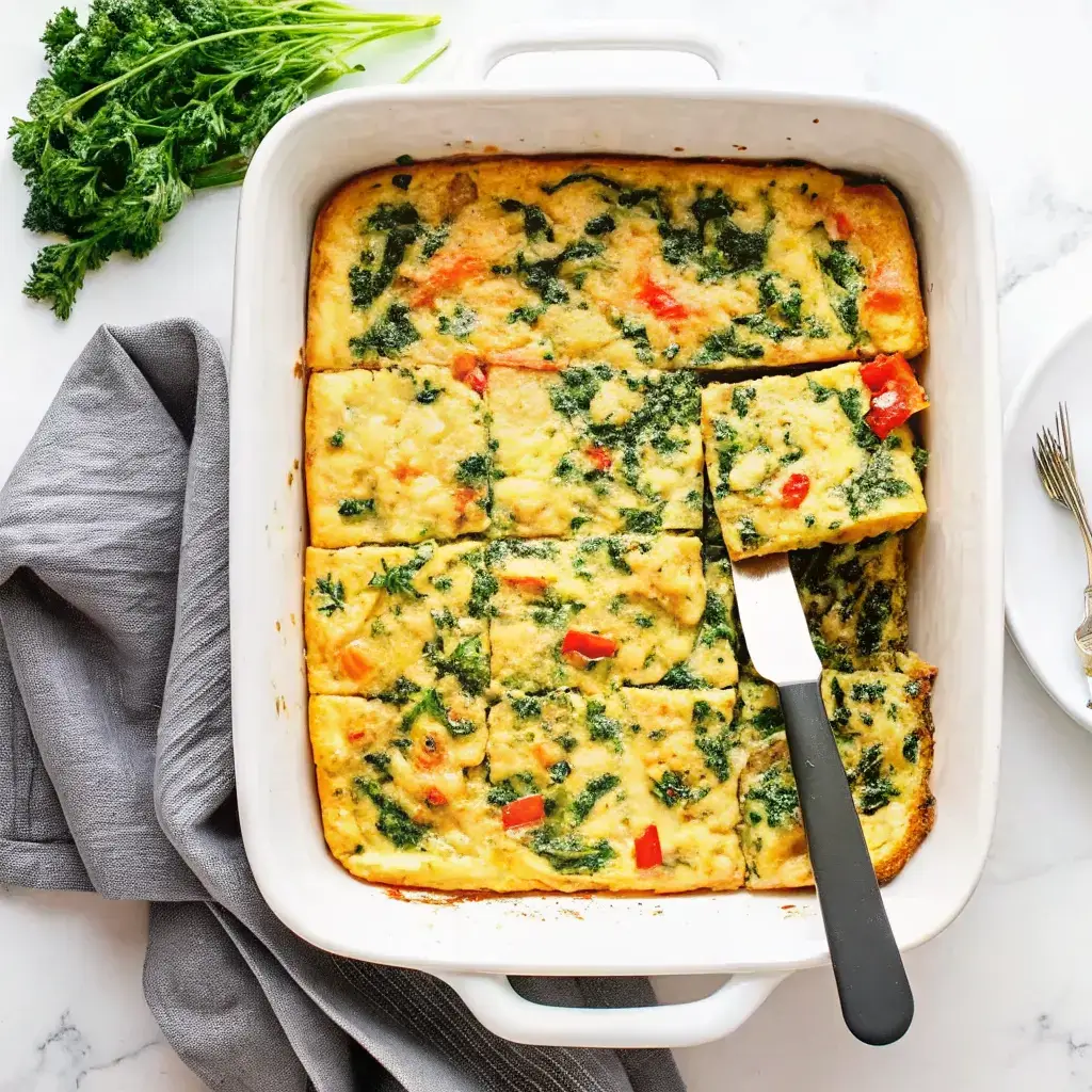 Egg and Cottage Cheese Bake: A Protein-Packed Breakfast Classic 6 Full dish of egg and cottage cheese bake with slice being served