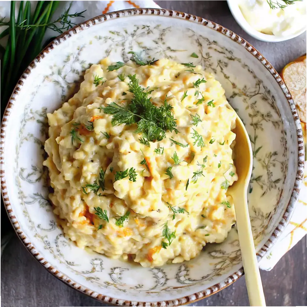 Cottage Cheese Egg Salad: A Healthy, Creamy Twist You’ll Love 2 Bowl of cottage cheese egg salad with herbs on a rustic surface