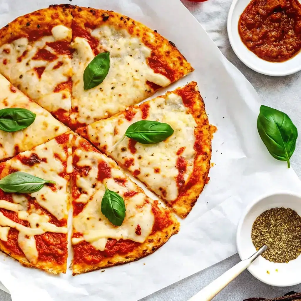 Cottage Cheese Pizza Crust: High-Protein Twist on Classic Crust 2 Sliced cottage cheese pizza topped with melted cheese and fresh basil leaves