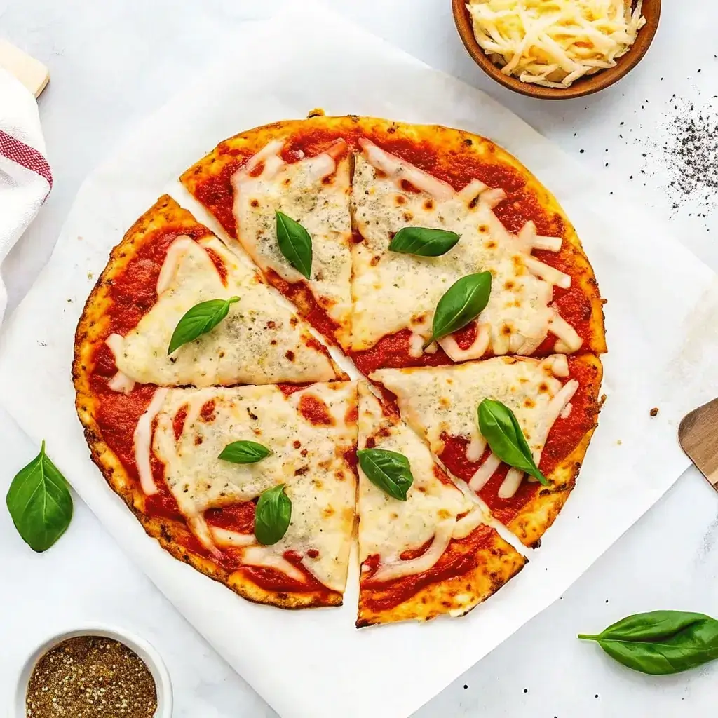 Cottage Cheese Pizza Crust: High-Protein Twist on Classic Crust 4 Six slices of cottage cheese pizza crust topped with mozzarella and fresh basil