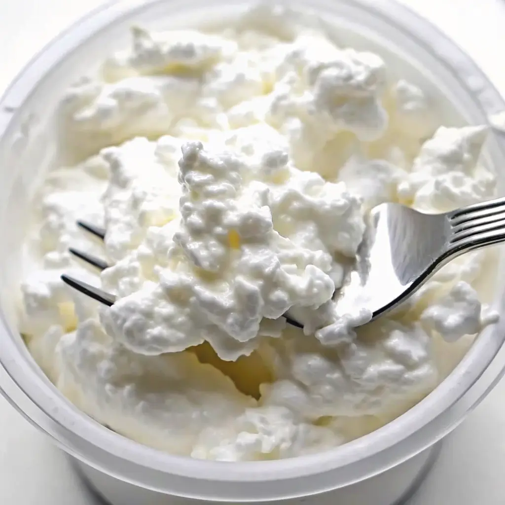 Low Fat Cottage Cheese: Healthy, Tasty & Full of Protein Benefits 6 Fork holding a scoop of creamy cottage cheese