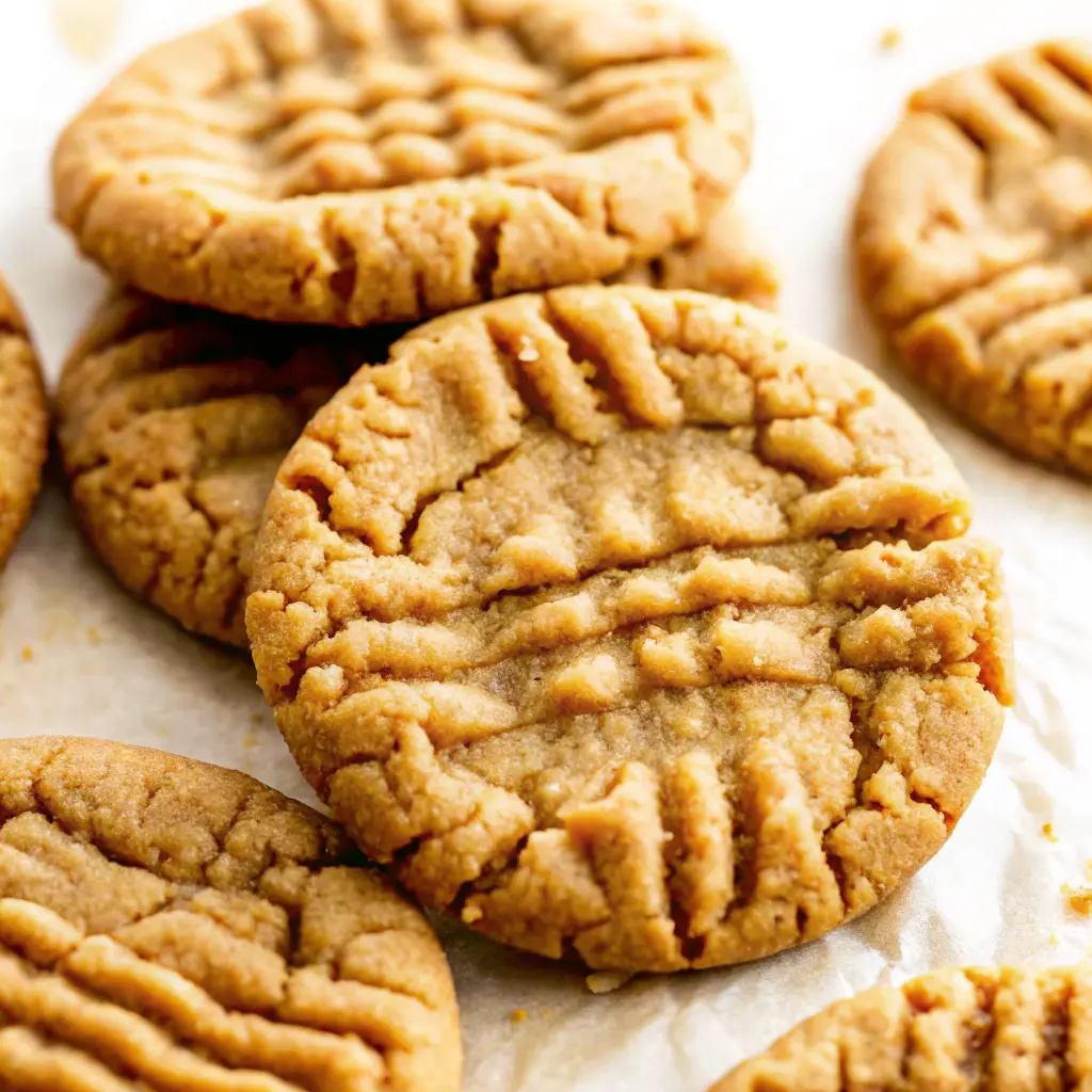 4 Ingredient Peanut Butter Cookies Anyone Can Make – Quick & Delicious 2 Overhead view of evenly spaced 4 ingredient peanut butter cookies on baking paper