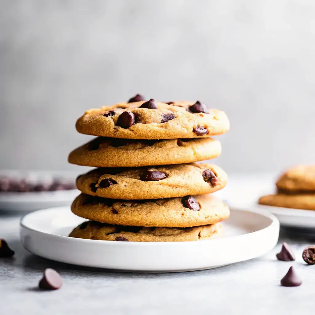 Gluten Free Dairy Free Chocolate Chip Cookies Everyone Will Love 6 Stack of thick gluten-free dairy-free chocolate chip cookies