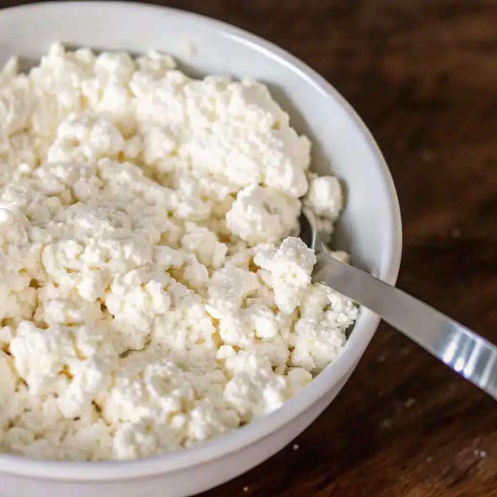 Low Fat Cottage Cheese: Healthy, Tasty & Full of Protein Benefits 3 Creamy low fat cottage cheese served in a white bowl with spoon