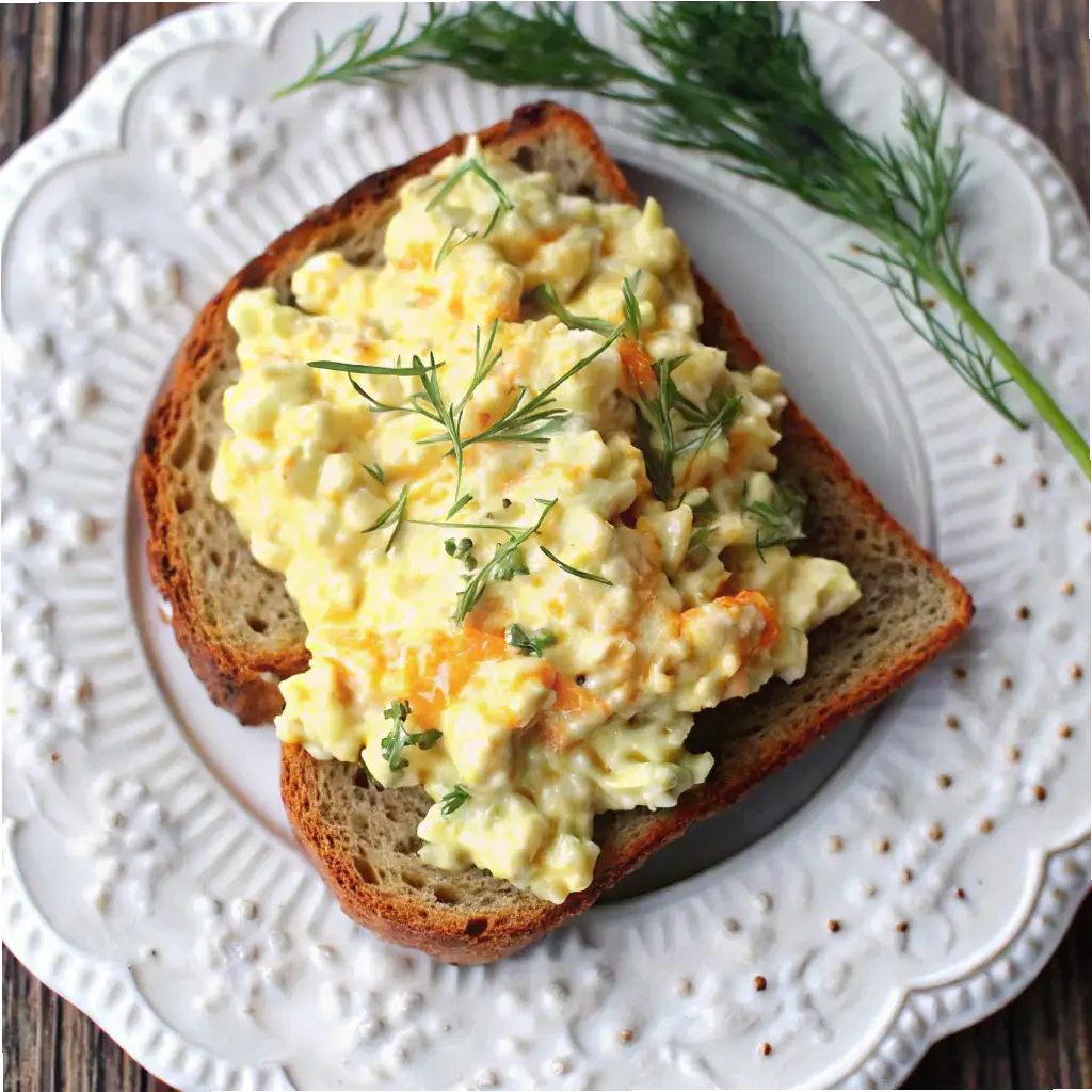 Cottage Cheese Egg Salad: A Healthy, Creamy Twist You’ll Love 6 Open-faced sandwich with cottage cheese egg salad on whole grain bread