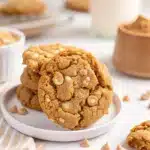 Peanut Butter Oatmeal Cookies: Easy, Chewy & Packed with Flavor 5 Stack of peanut butter cookies loaded with butterscotch chips on a small plate