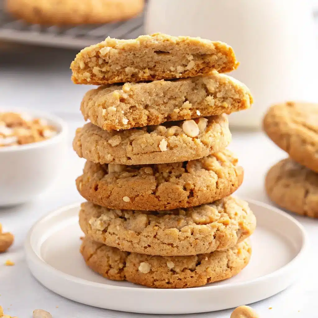 Peanut Butter Oatmeal Cookies: Easy, Chewy & Packed with Flavor 6 Tall stack of soft peanut butter cookies with peanut butter chips on a white plate