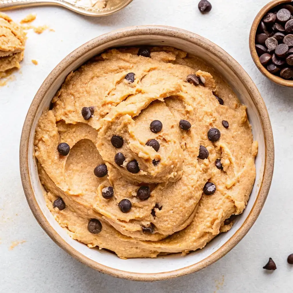 Edible Protein Cookie Dough: A Healthy, Crave-Worthy No-Bake Snack 1 Bowl of soft edible protein cookie dough with chocolate chips