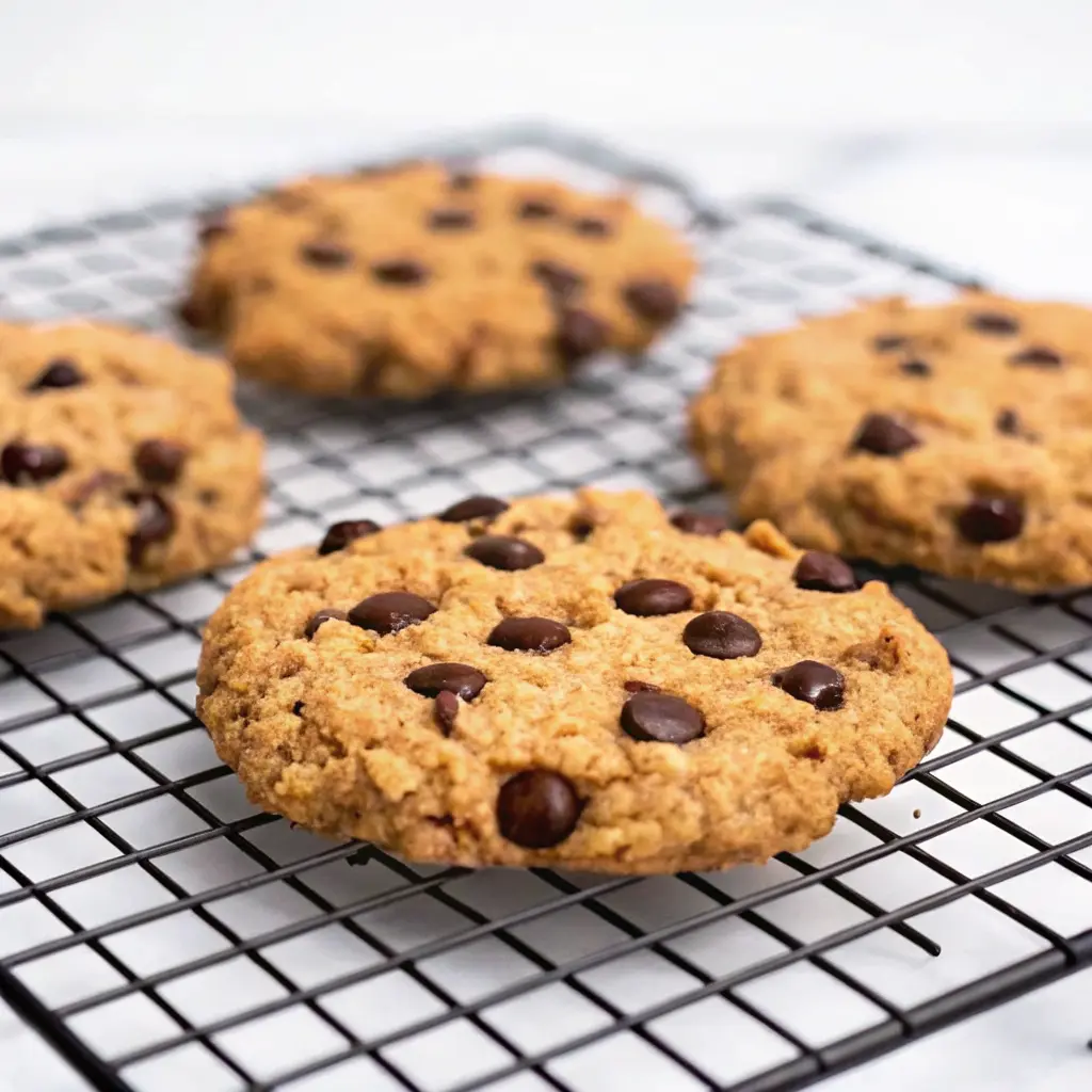 Sugar Free Chocolate Chip Cookies That Actually Taste Good 4 Close-up of a sugar-free chocolate chip cookie on a wire rack