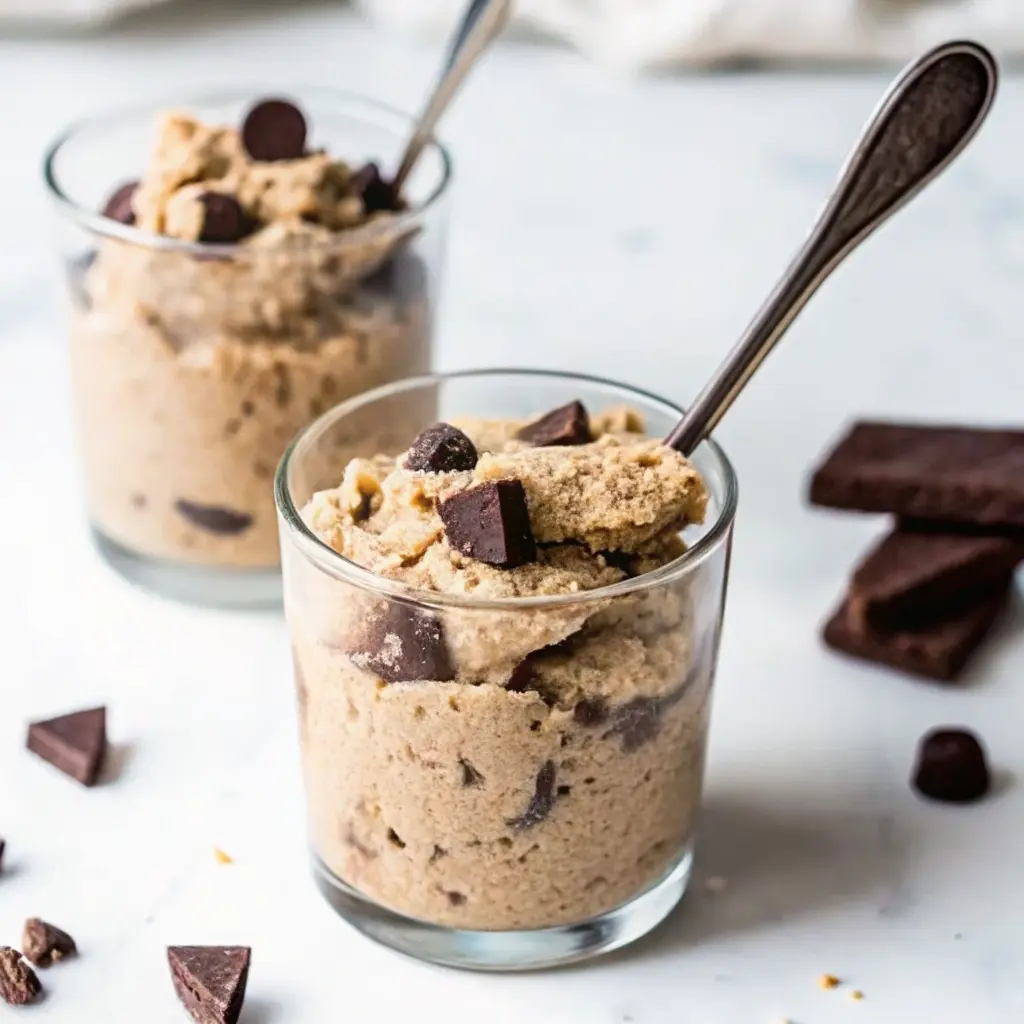 Sugar Free Cookie Dough: A Simple, Delicious Low-Sugar Treat 2 Thick sugar free cookie dough with dark chocolate chips in glass cups