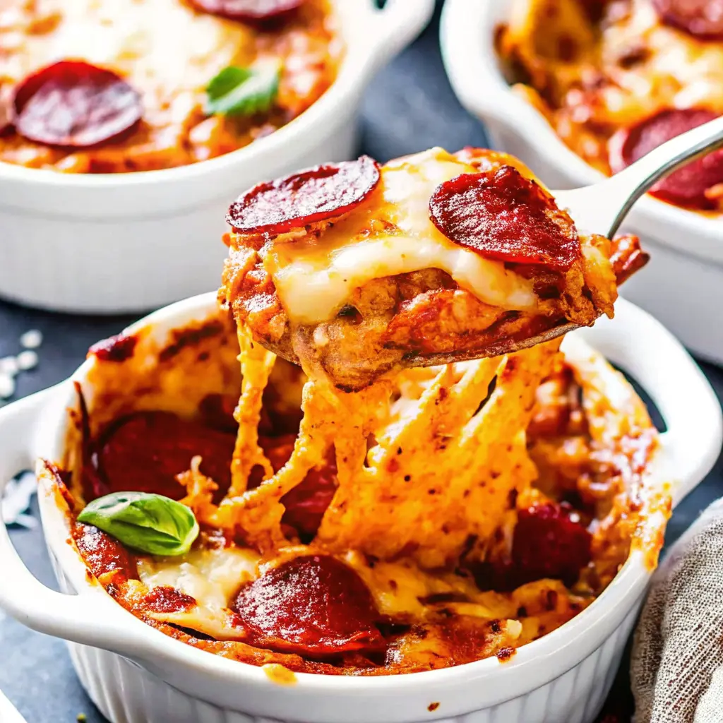 Cottage Cheese Pizza Bowl Recipe: Easy, Cheesy, and High-Protein 2 Lifting cheesy spoonful from pepperoni cottage cheese pizza bowl