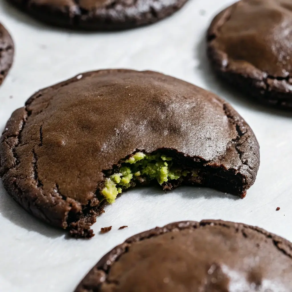 Dubai Chocolate Cookies Recipe: Rich, Chewy & Irresistible 1 Bitten Dubai chocolate cookies on parchment paper