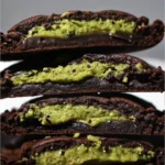 Cross-section of Dubai chocolate cookies with soft green center