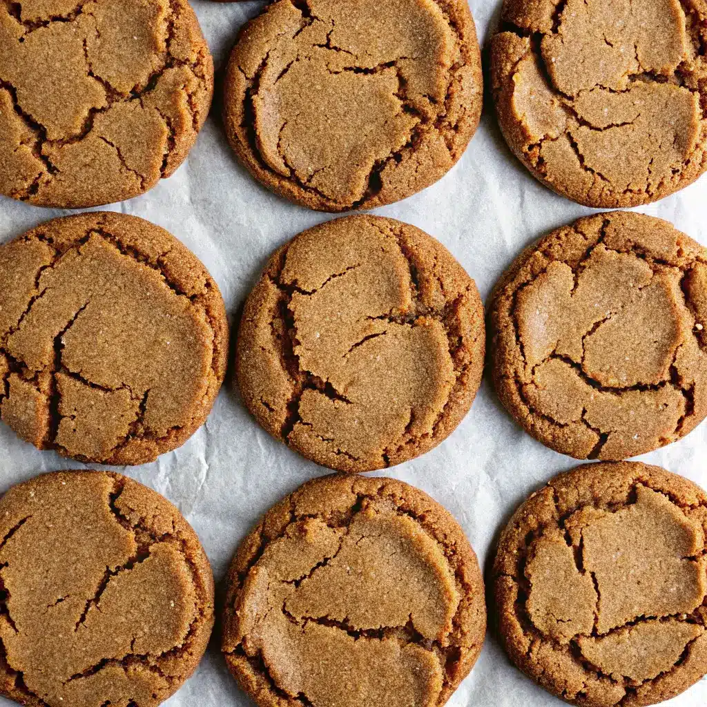 Ginger Molasses Cookies – Soft, Chewy & Full of Flavor 1 Flat lay of ginger molasses cookies arranged neatly on parchment paper
