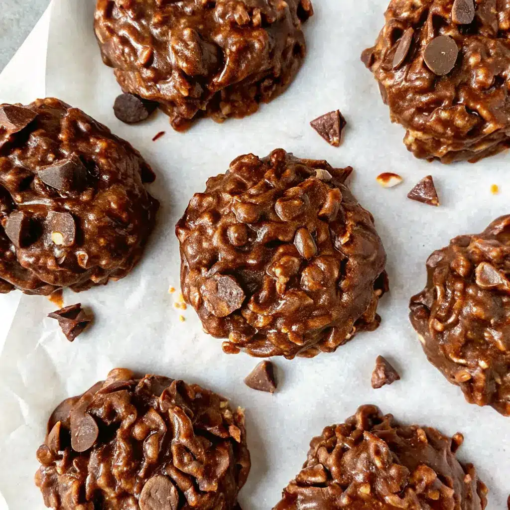 No Bake Cookies Without Peanut Butter (Quick & Allergy-Safe Recipe) 1 Chocolate no bake cookies arranged on parchment paper without peanut butter