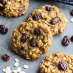 Healthy oatmeal protein cookies with oats and raisins