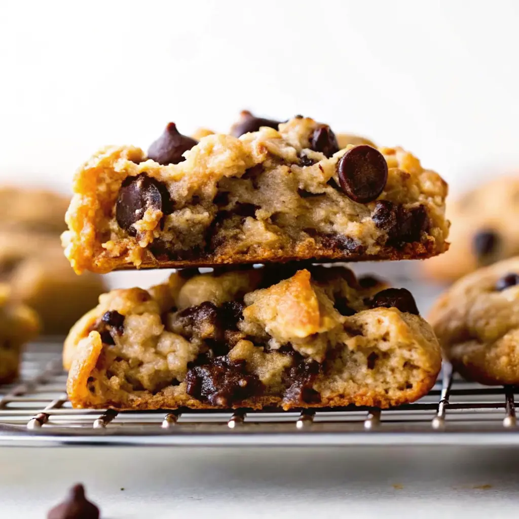 Peanut Butter Oatmeal Chocolate Chip Cookies – Easy, Chewy & Classic 2 Gooey peanut butter oatmeal chocolate chip cookie split in half