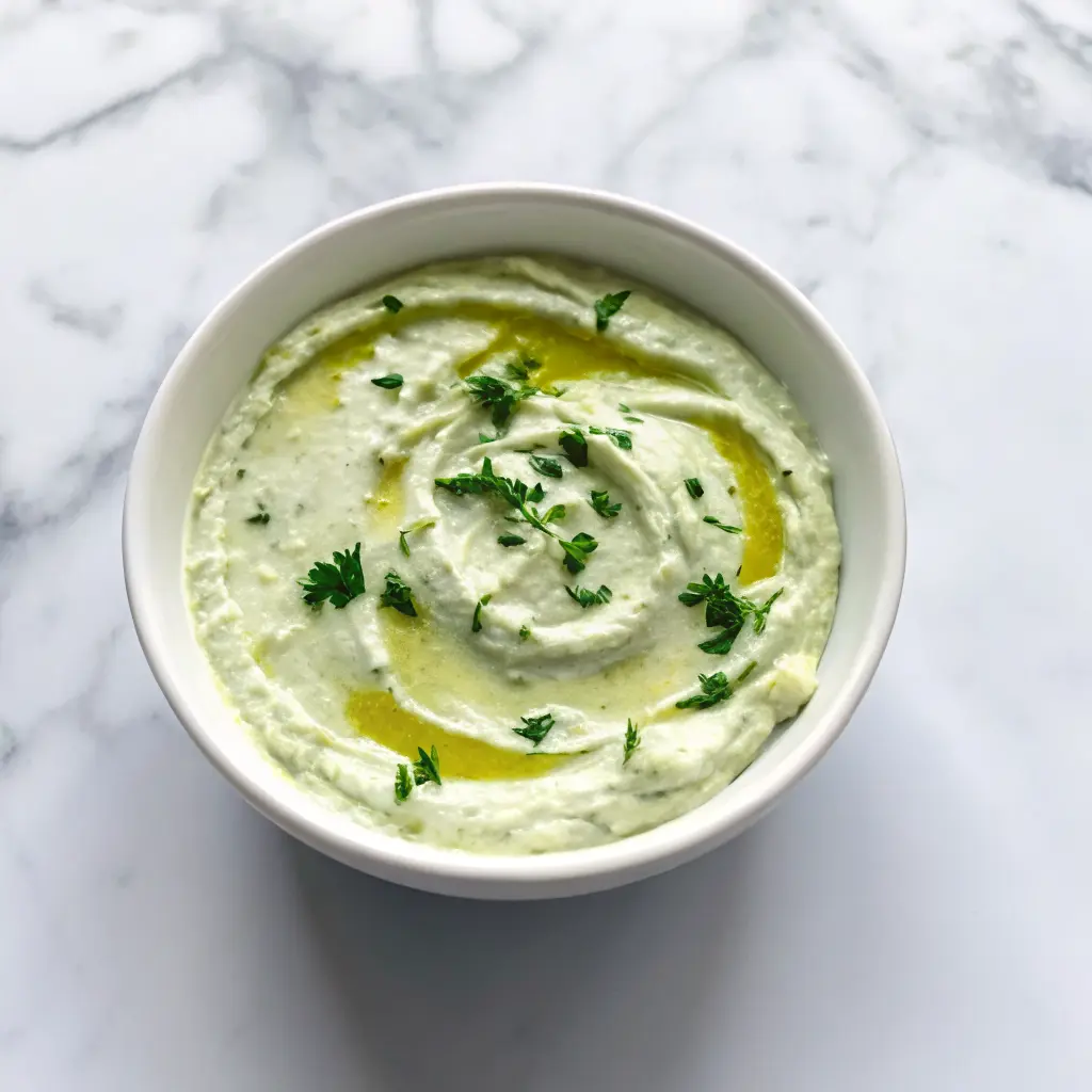 Cottage Cheese Dip Recipe: Creamy, Easy & Packed With Flavor 2 Whipped cottage cheese dip recipe garnished with olive oil and parsley