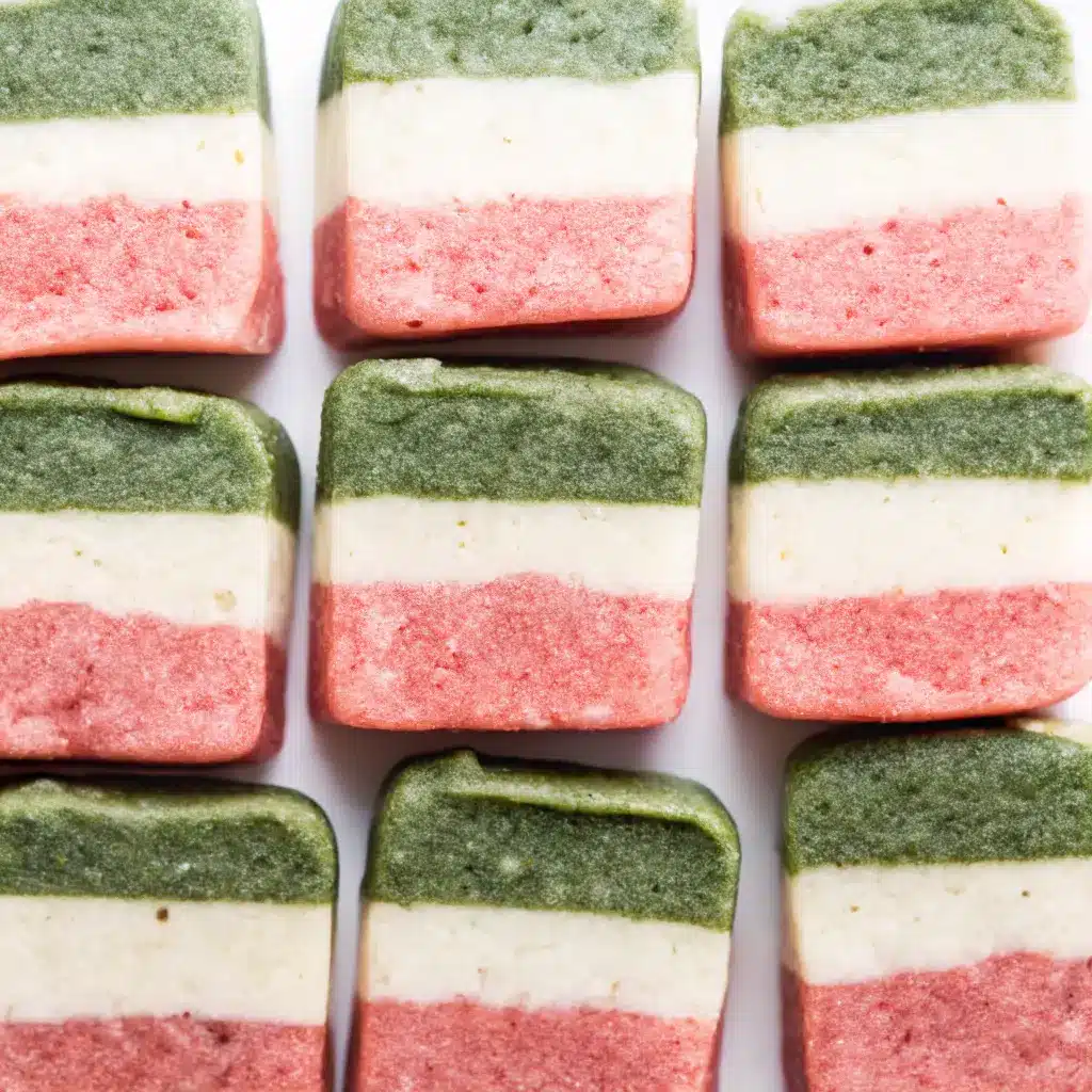 Strawberry Matcha Shortbread Cookies: A Colorful and Crisp Treat 1 Neatly arranged Strawberry Matcha Shortbread Cookies showing green, white, and red layers