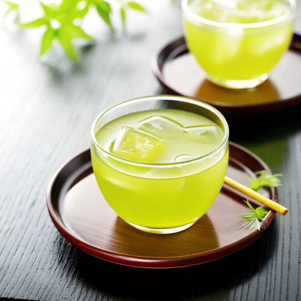 Cold Brew Green Tea Recipe: Easy Refreshing and Naturally Healthy 1 Cold brew green tea with ice on a wooden tray