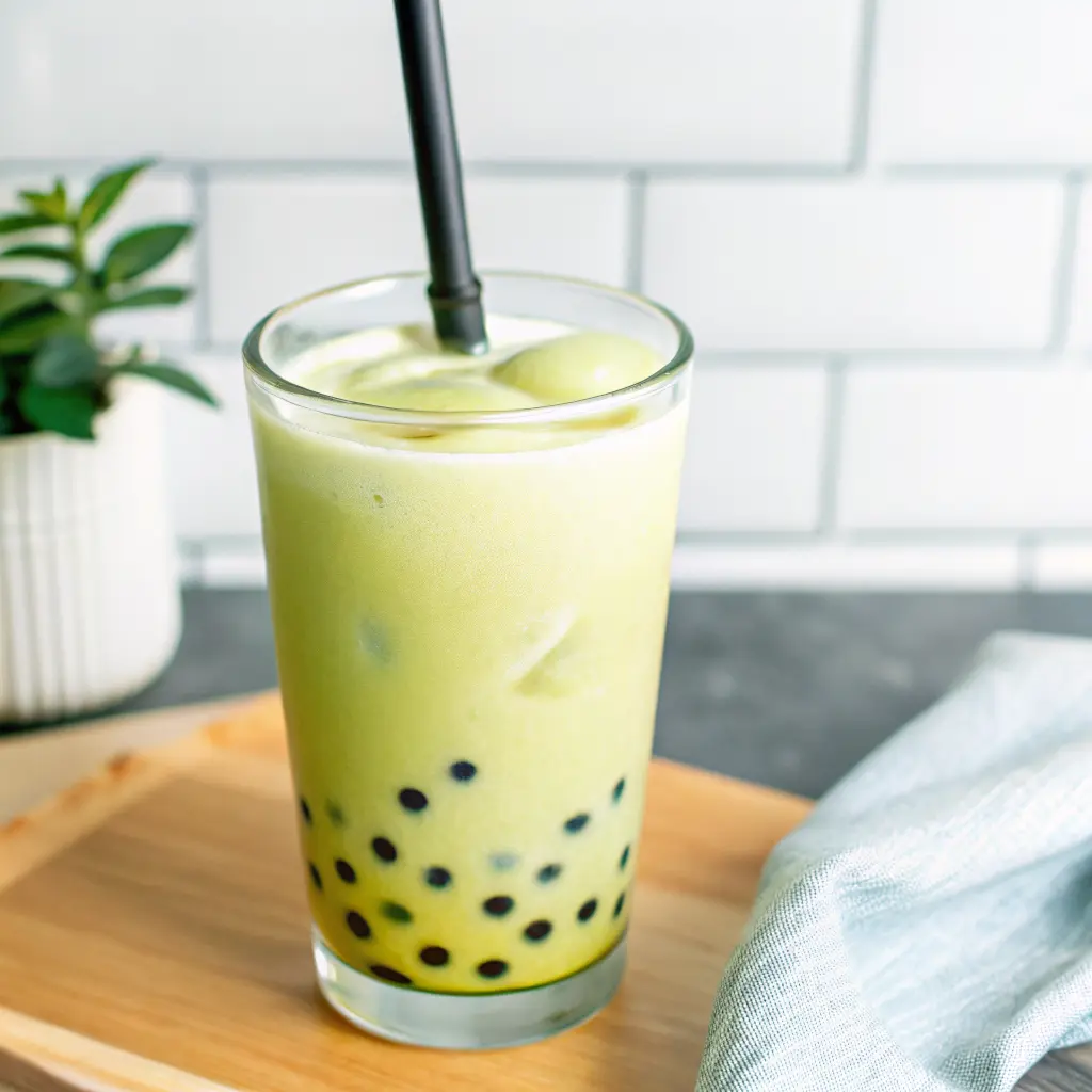 Matcha Green Tea Bubble Tea Recipe: Easy and Refreshing 2 Refreshing glass of iced matcha green tea bubble tea with black tapioca pearls
