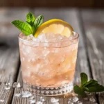 Refreshing pink salt diet drink with lemon slice and mint garnish on ice