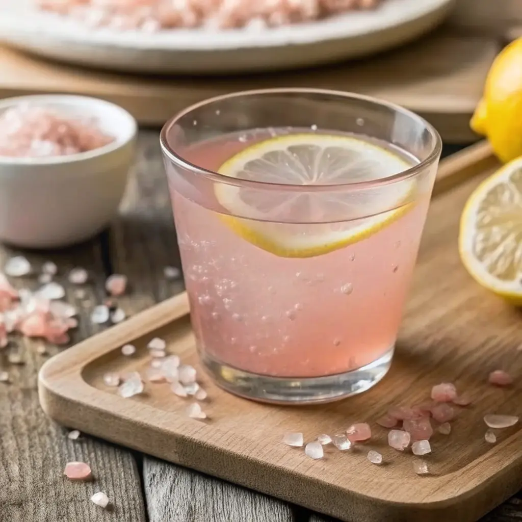 Pink Salt Diet Recipe: The Simple Trick That’s Changing Weight Loss Routines 1 Pink Himalayan salt diet drink with lemon slice served on wooden board