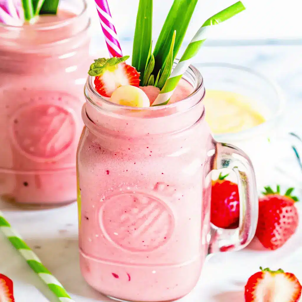 Bahama Mama Smoothie Tropical Smoothie Cafe: Easy Copycat Recipe 1 Strawberry banana Bahama Mama smoothie tropical smoothie cafe with green and pink straws